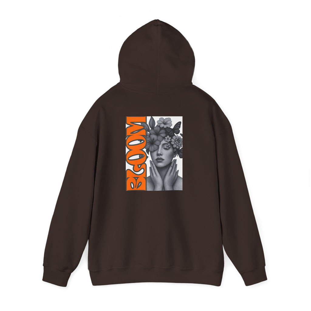 Floral Crown Portrait Hooded Sweatshirt | Retro Orange Bloom Graphic