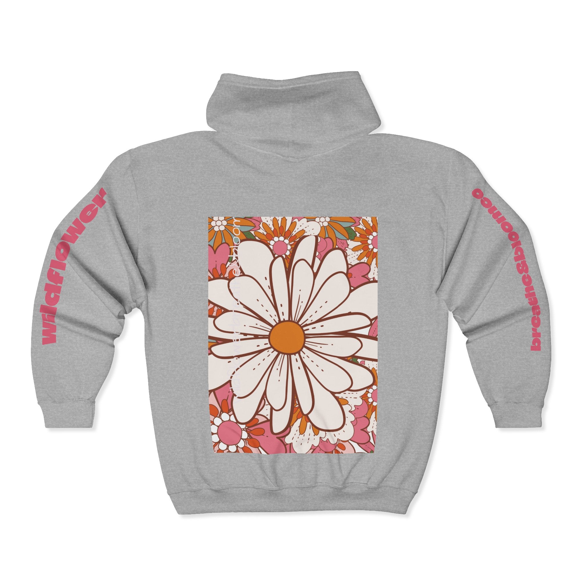 Retro Daisy Floral Print Zip Hoodie | Vintage Flower Pocket & Back Design