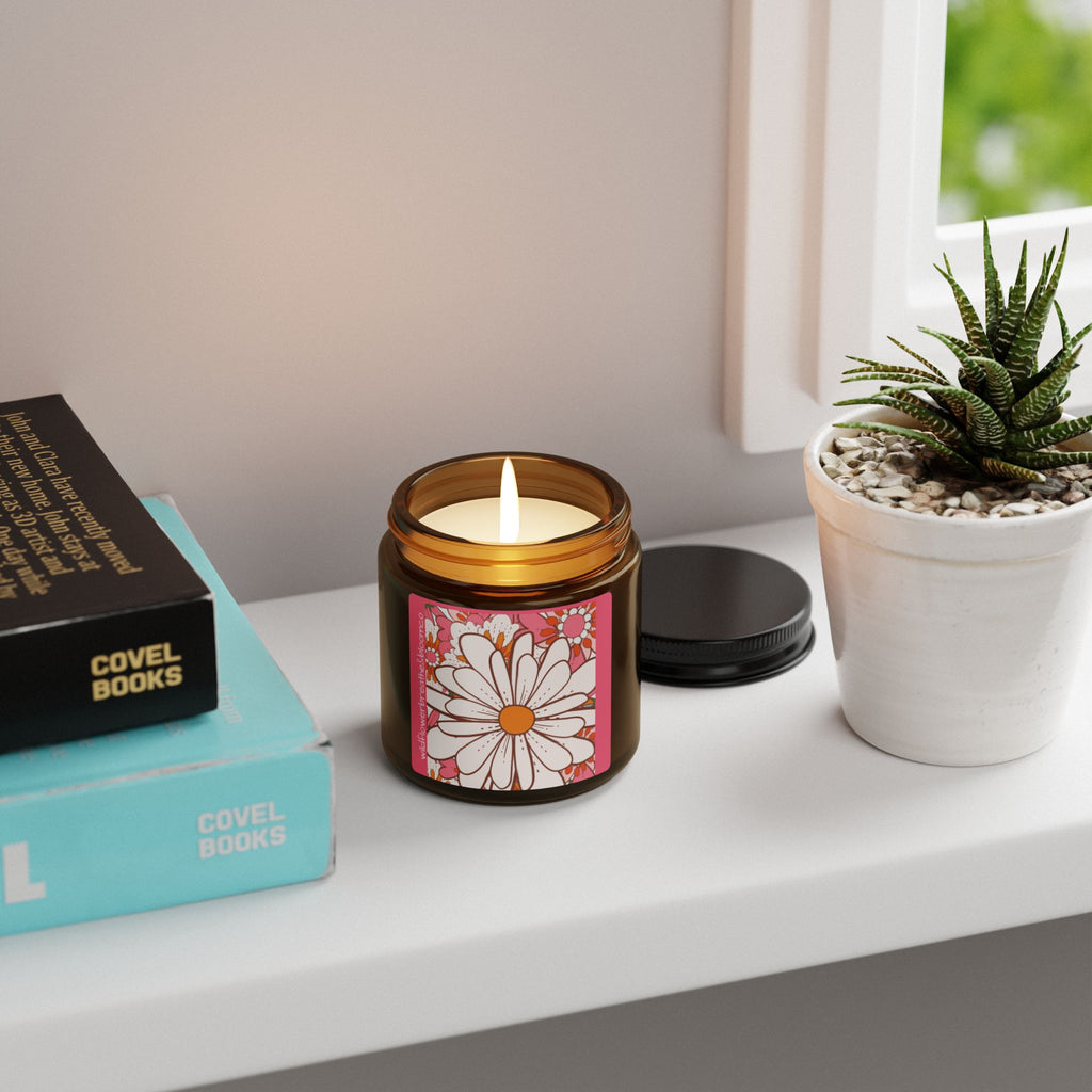 Daisy Floral Illustration Candle | Amber Jar Soy Candle