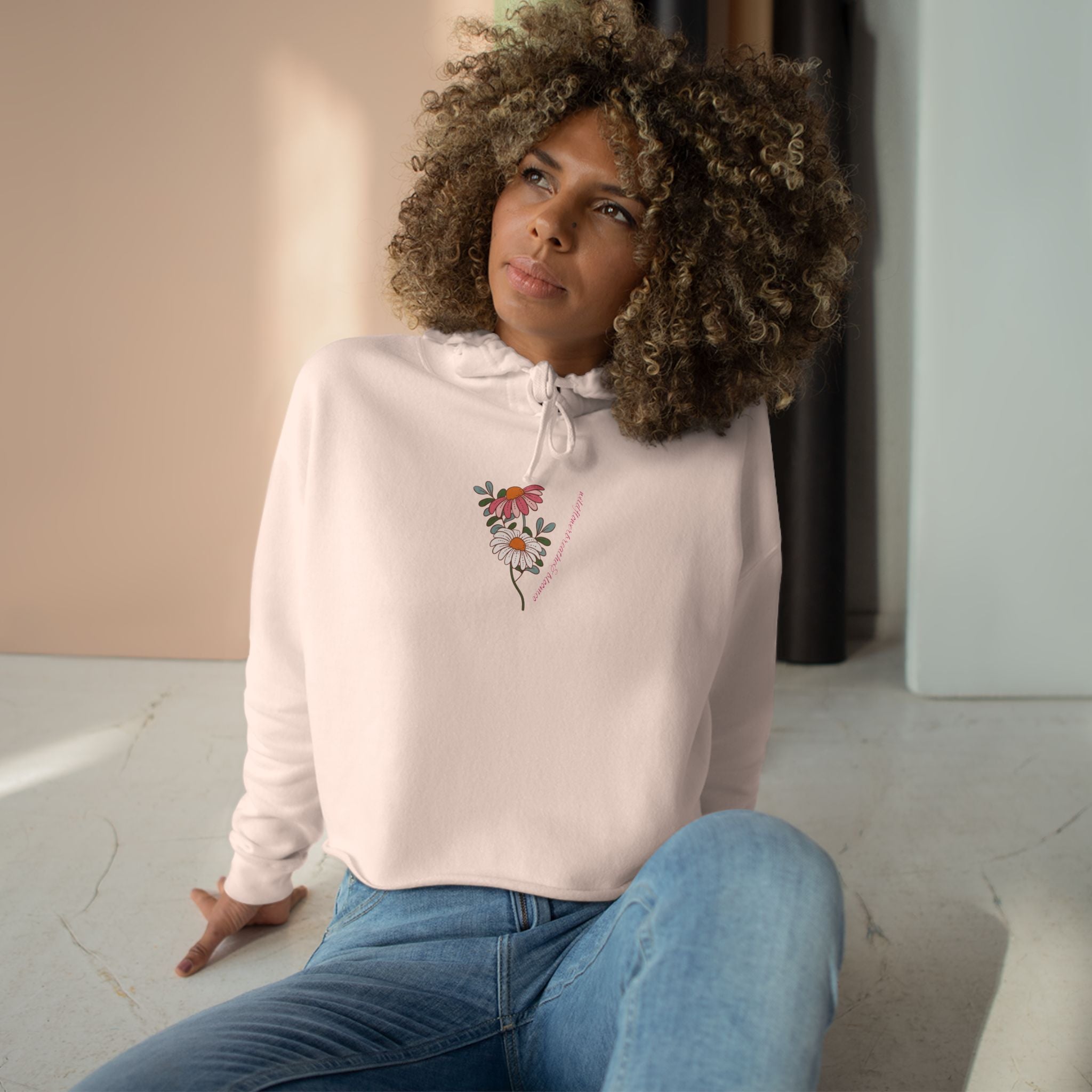 Retro Daisy Floral Crop Hoodie | 70s Flower Power Graphic