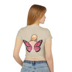 Butterfly Girl Women's Baby Tee — Pink Butterfly Wings Graphic Crop Top