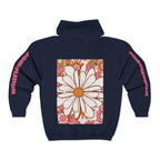 Retro Daisy Floral Print Zip Hoodie | Vintage Flower Pocket & Back Design