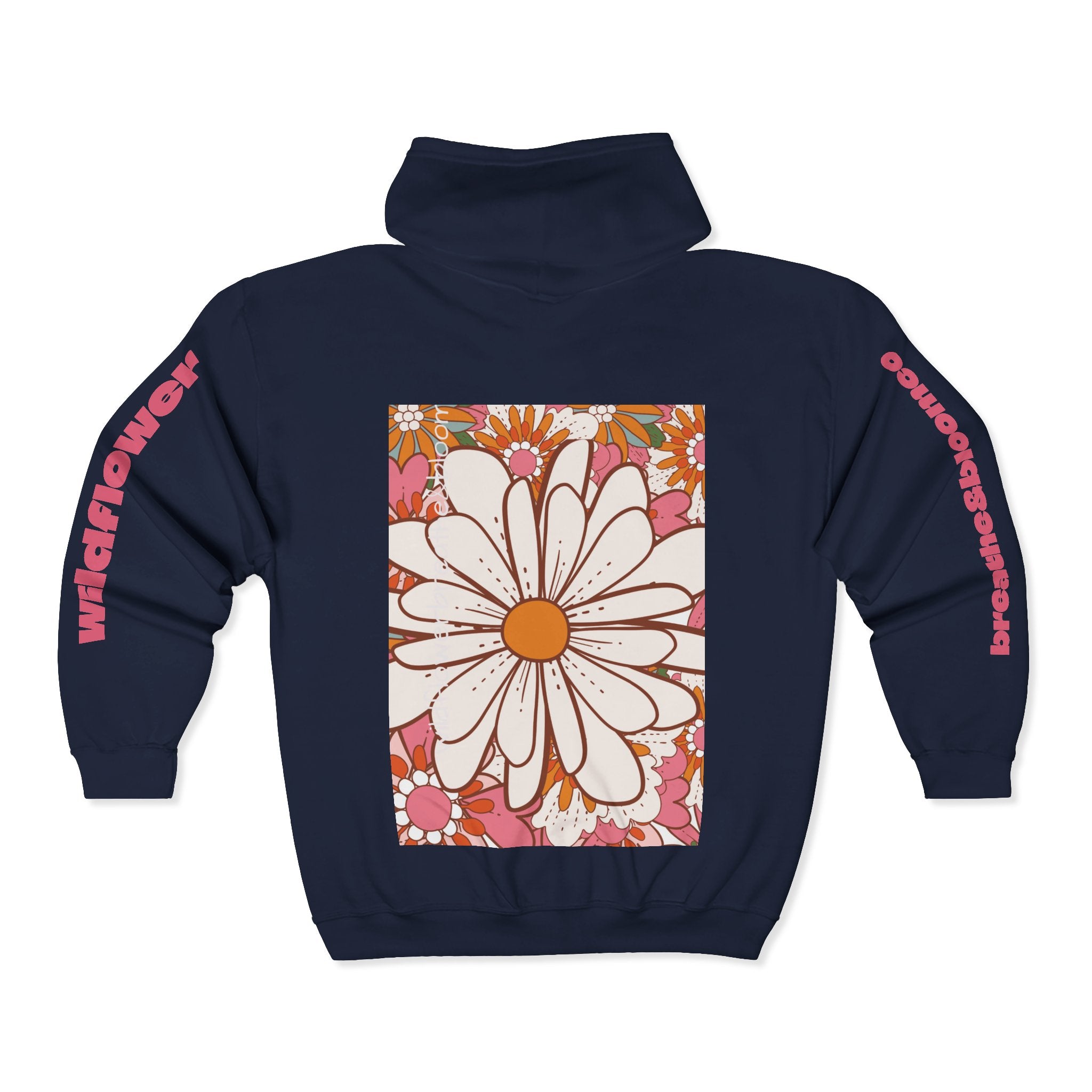 Retro Daisy Floral Print Zip Hoodie | Vintage Flower Pocket & Back Design
