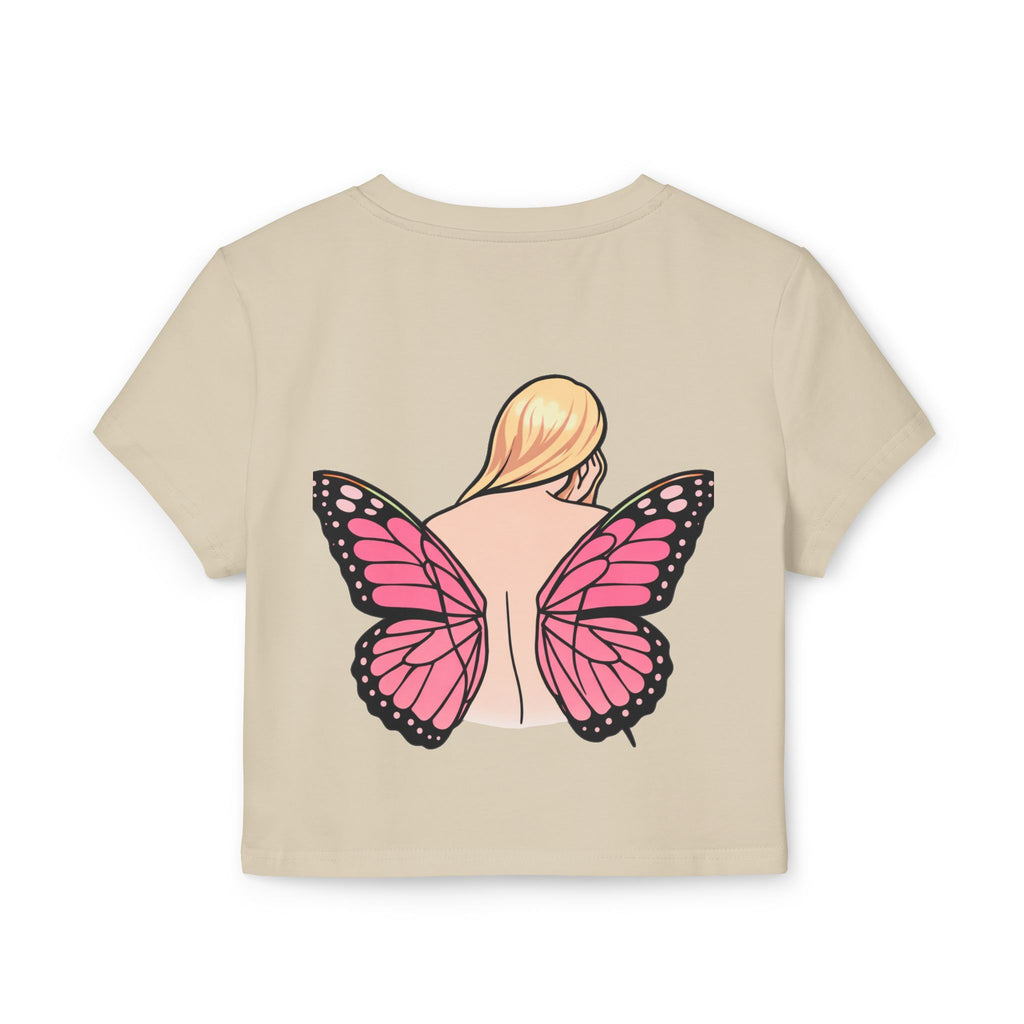 Butterfly Girl Women's Baby Tee — Pink Butterfly Wings Graphic Crop Top