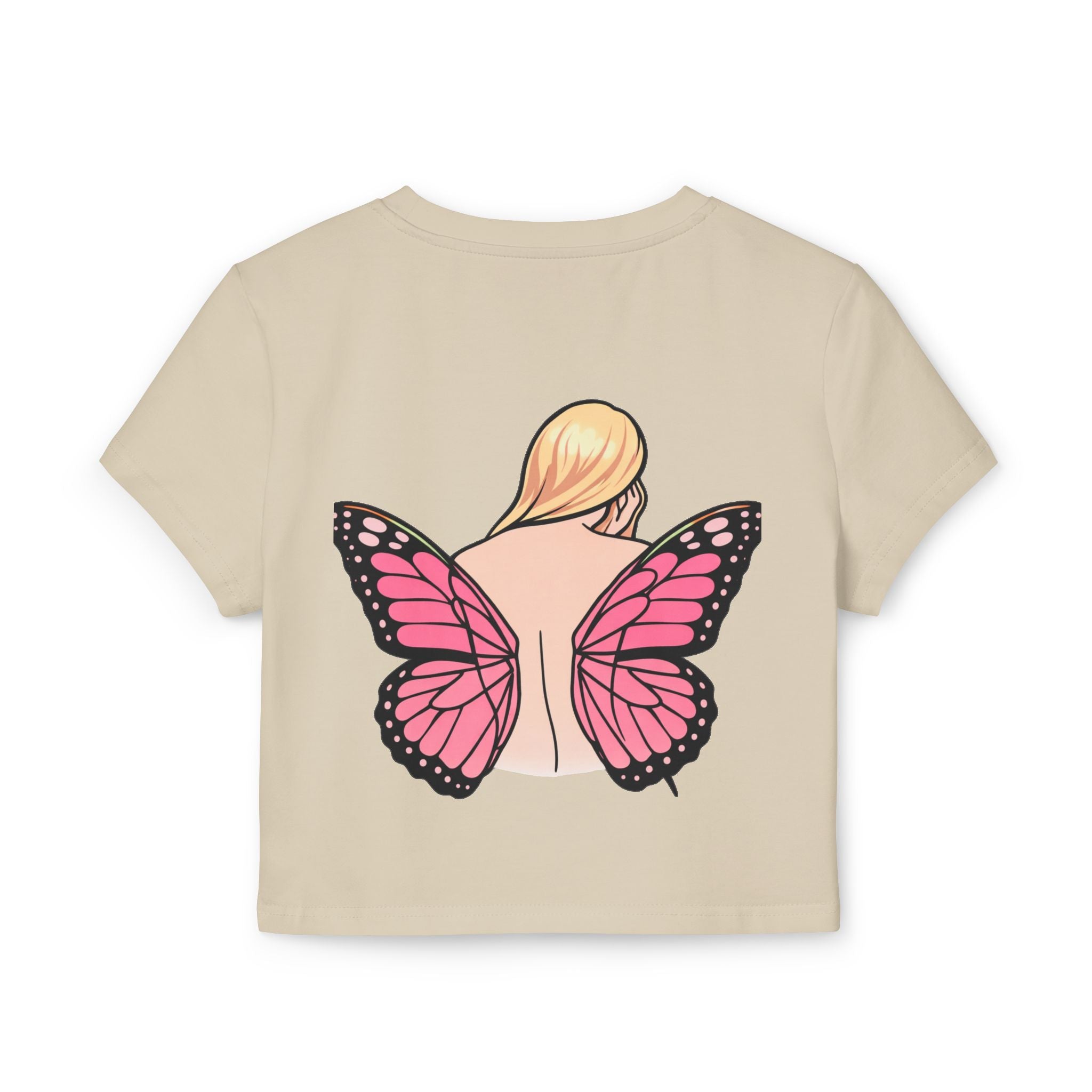 Butterfly Girl Women's Baby Tee — Pink Butterfly Wings Graphic Crop Top