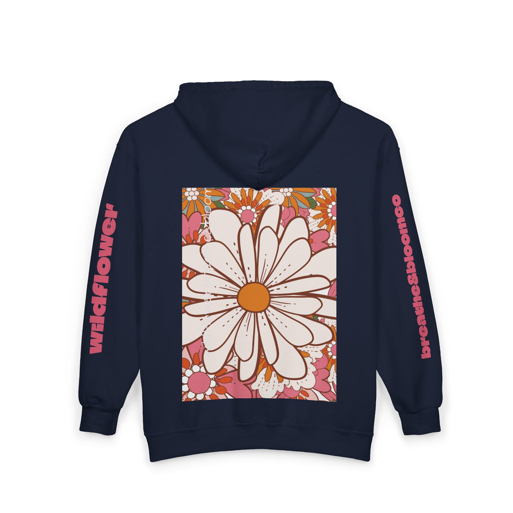 Retro Daisy Floral Print Zip Hoodie | Vintage Flower Pocket & Back Design