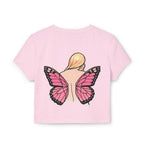 Butterfly Girl Women's Baby Tee — Pink Butterfly Wings Graphic Crop Top