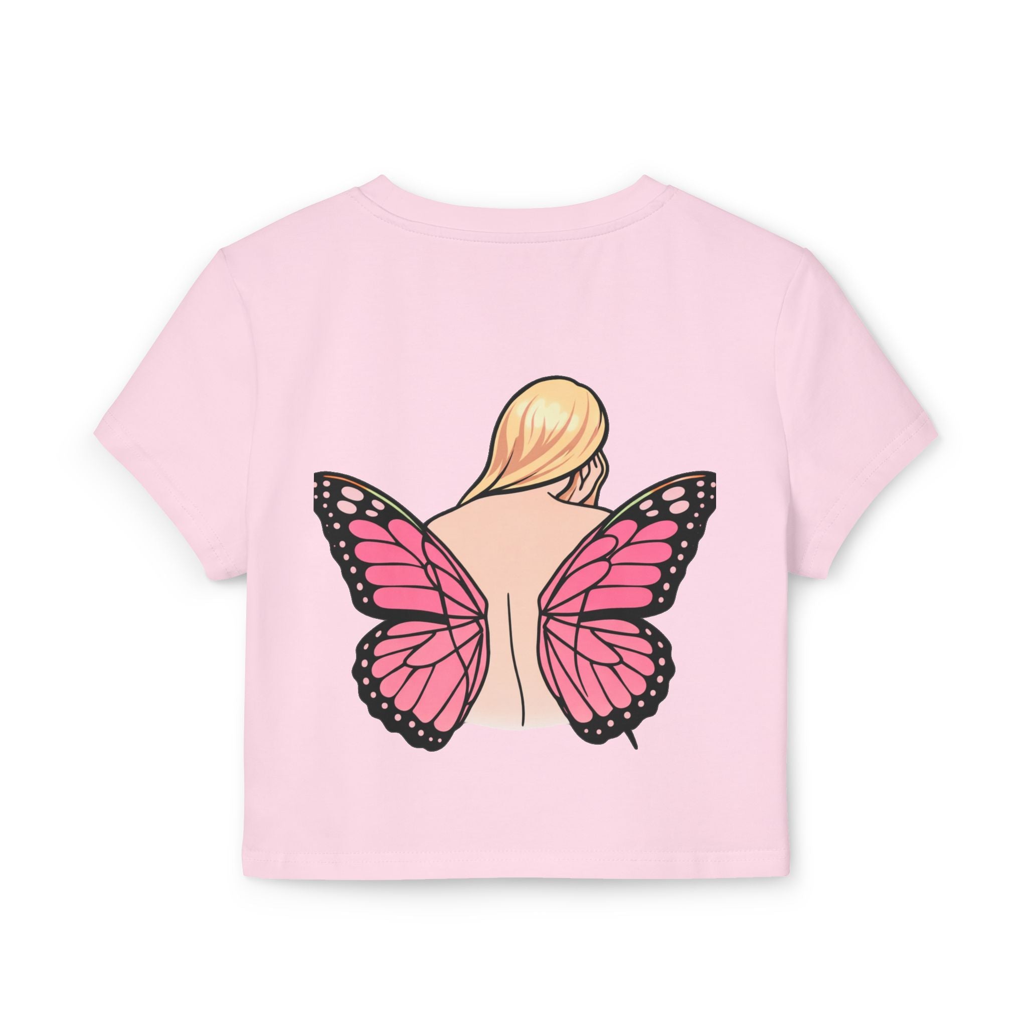 Butterfly Girl Women's Baby Tee — Pink Butterfly Wings Graphic Crop Top