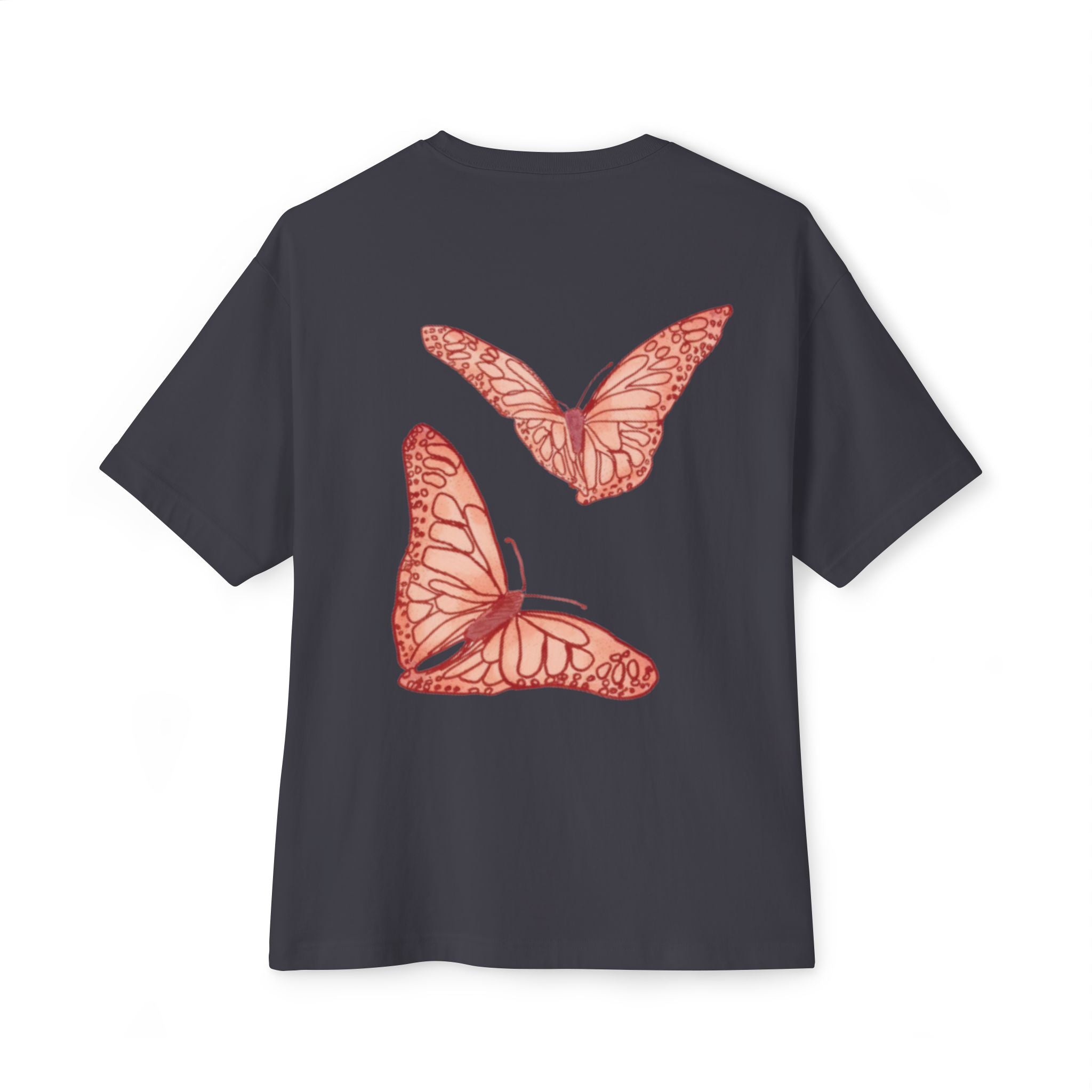 Butterfly Sketch Tee | Two Orange Butterflies Minimal Line Art