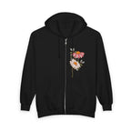 Retro Daisy Floral Print Zip Hoodie | Vintage Flower Pocket & Back Design