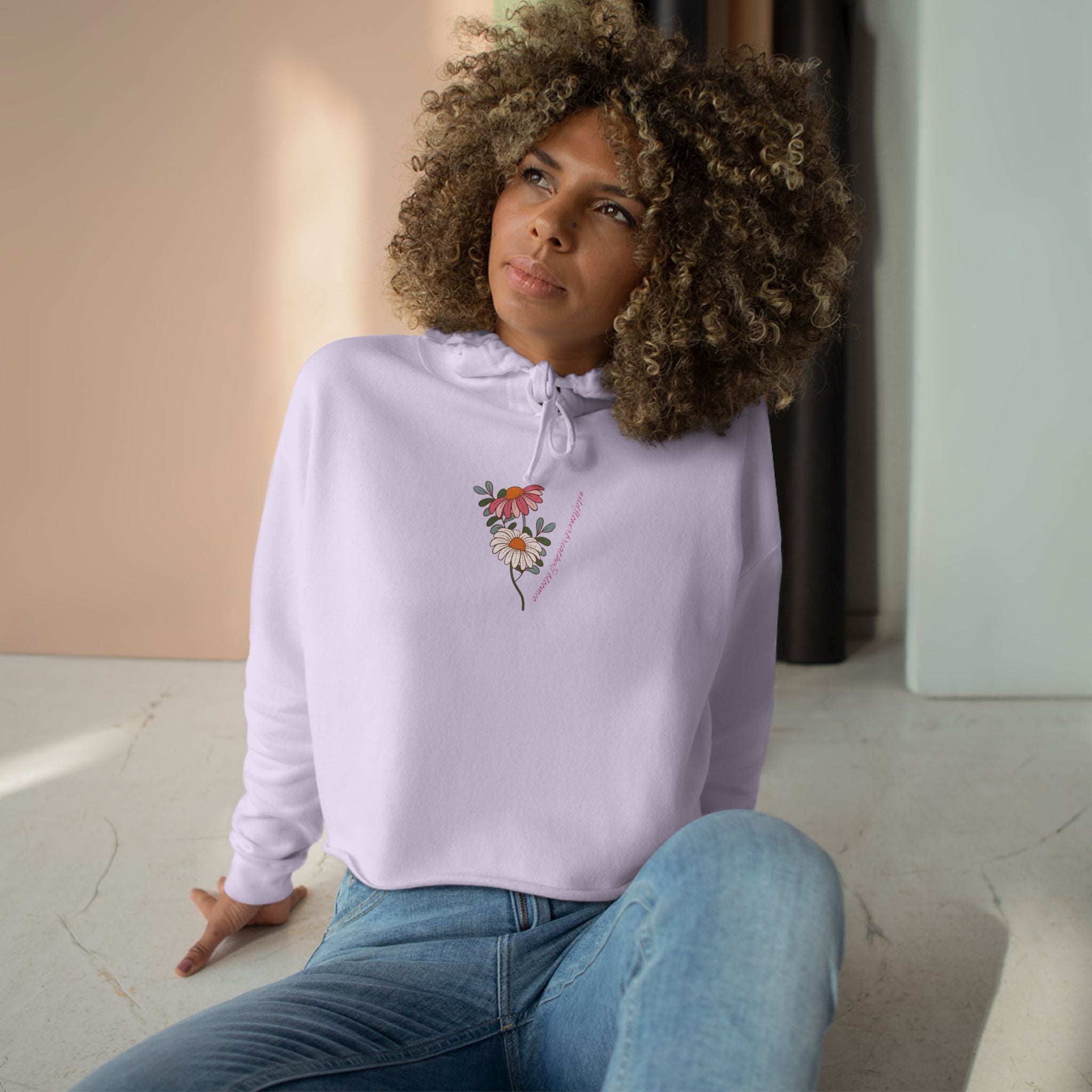 Retro Daisy Floral Crop Hoodie | 70s Flower Power Graphic