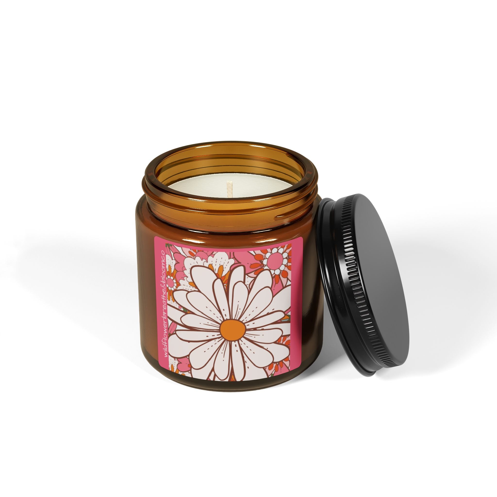 Daisy Floral Illustration Candle | Amber Jar Soy Candle