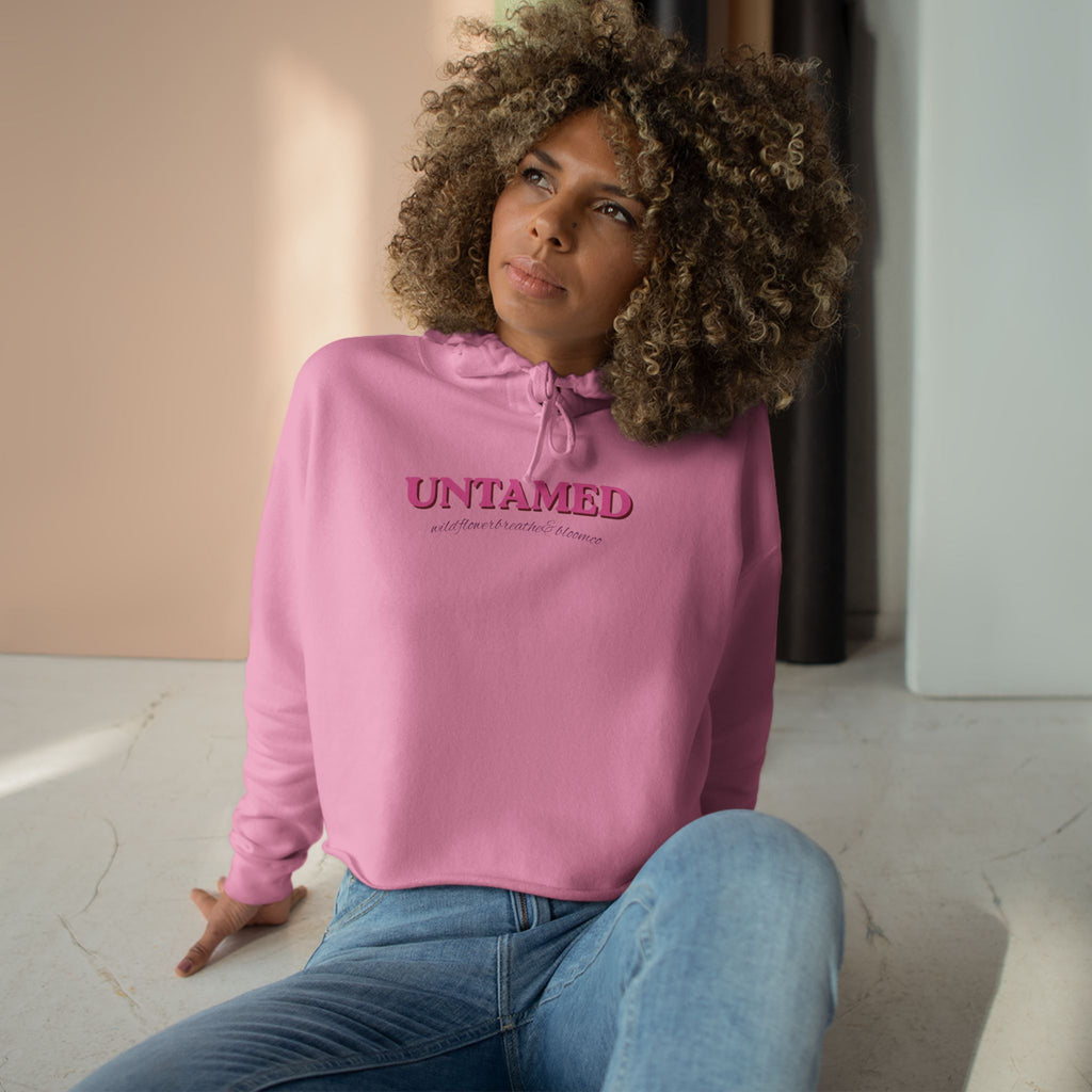 Untamed Floral Graphic Crop Hoodie | Retro Flower Squares, Pink Orange