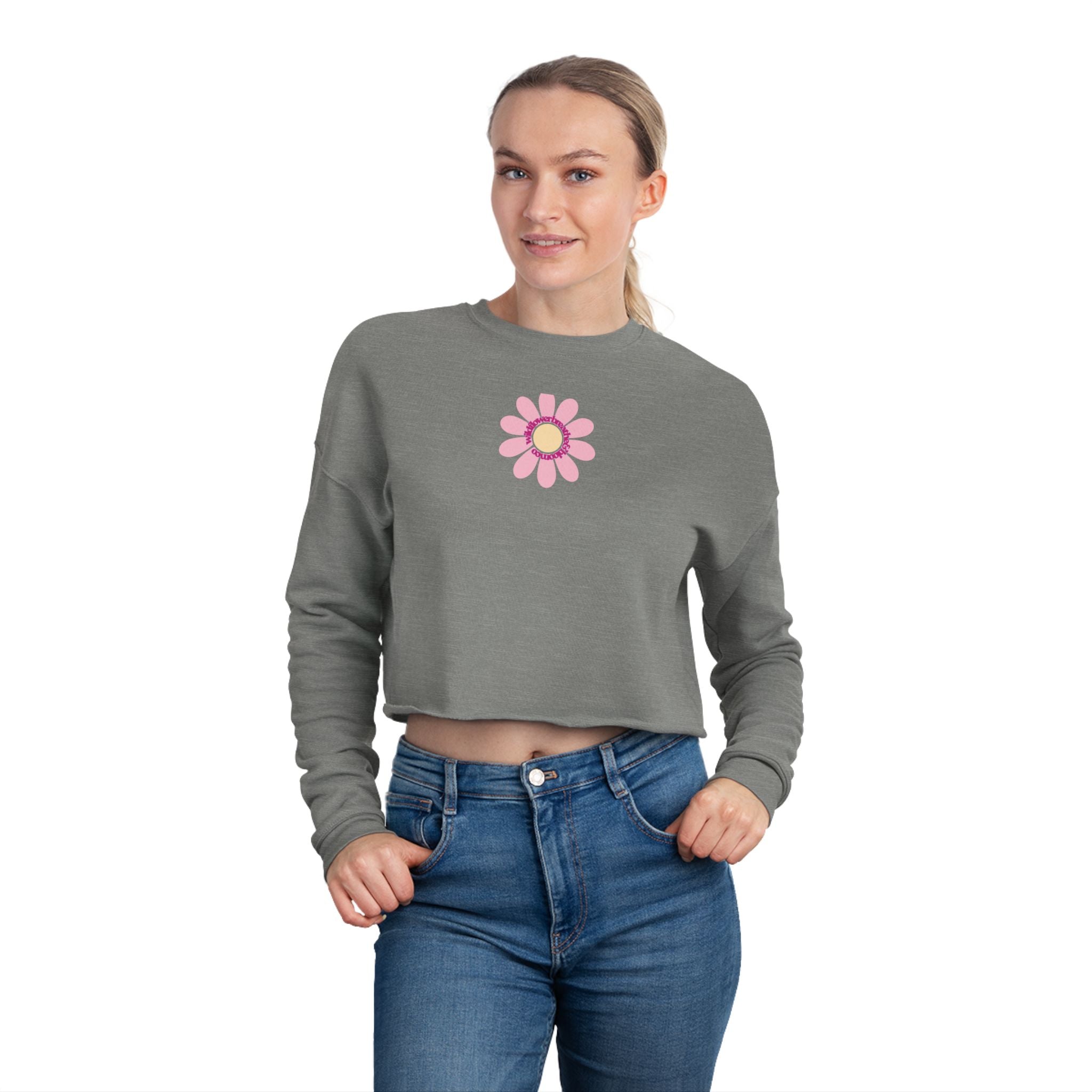 Floral Daisy Cropped Sweatshirt — Retro Pastel Flower Graphic