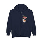 Retro Daisy Floral Print Zip Hoodie | Vintage Flower Pocket & Back Design