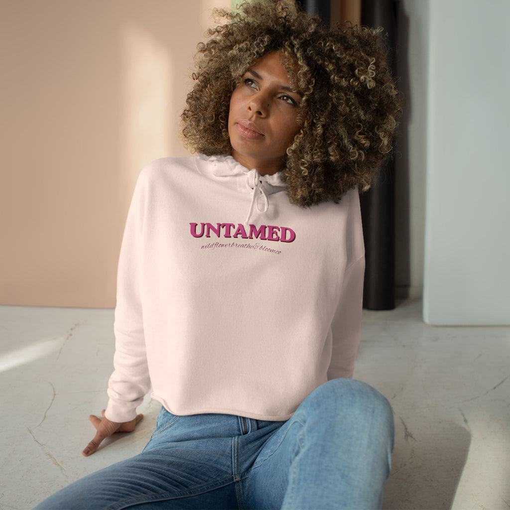 Untamed Floral Graphic Crop Hoodie | Retro Flower Squares, Pink Orange