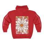 Retro Daisy Floral Print Zip Hoodie | Vintage Flower Pocket & Back Design