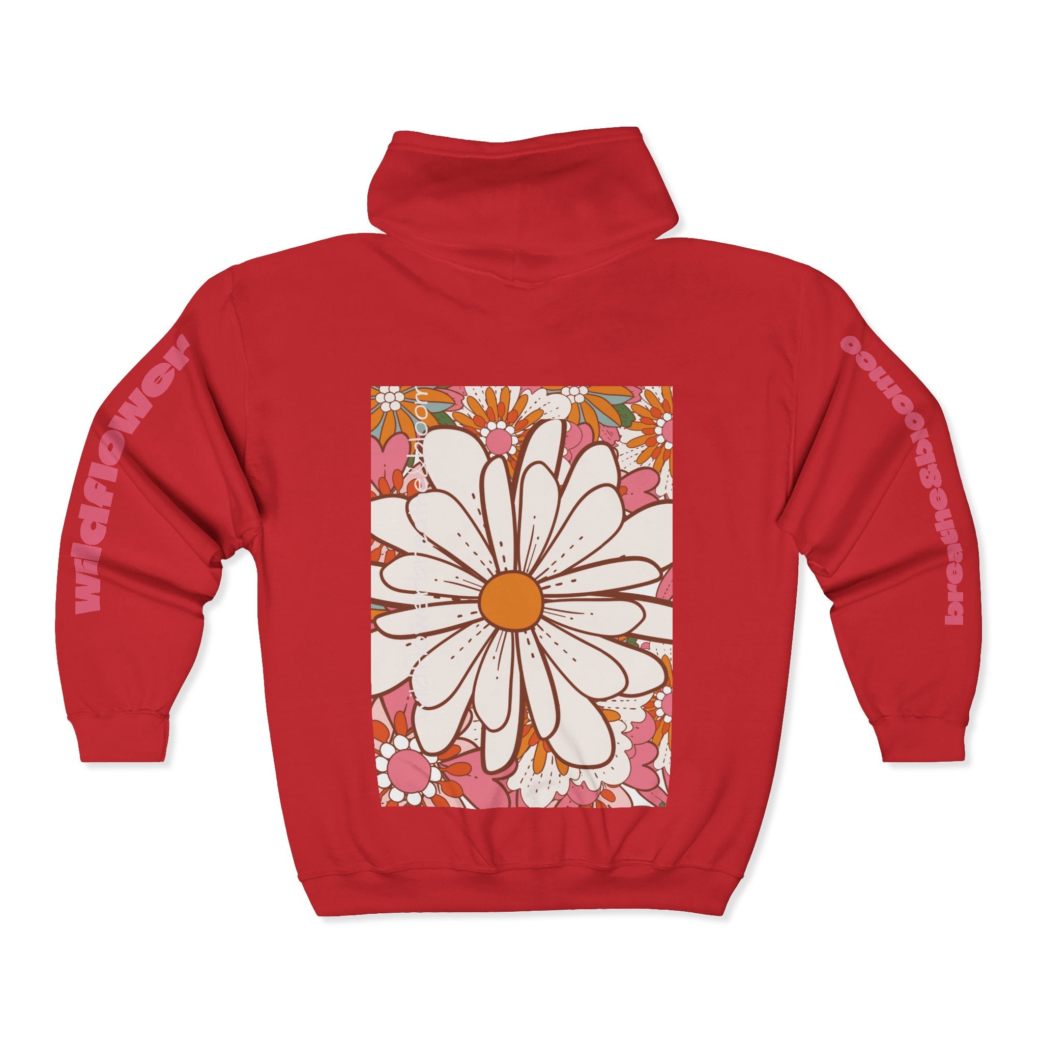 Retro Daisy Floral Print Zip Hoodie | Vintage Flower Pocket & Back Design