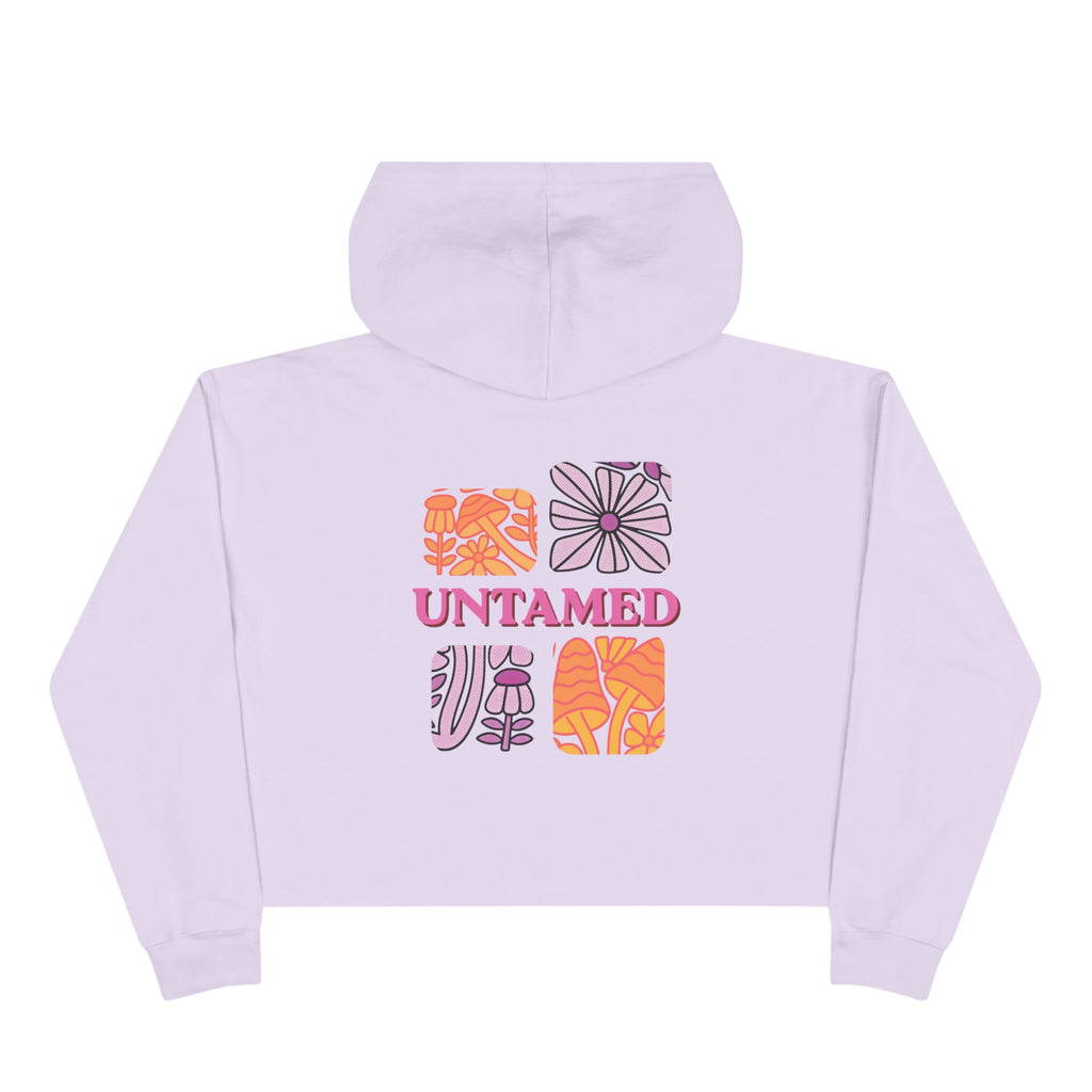Untamed Floral Graphic Crop Hoodie | Retro Flower Squares, Pink Orange