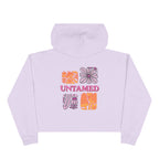 Untamed Floral Graphic Crop Hoodie | Retro Flower Squares, Pink Orange