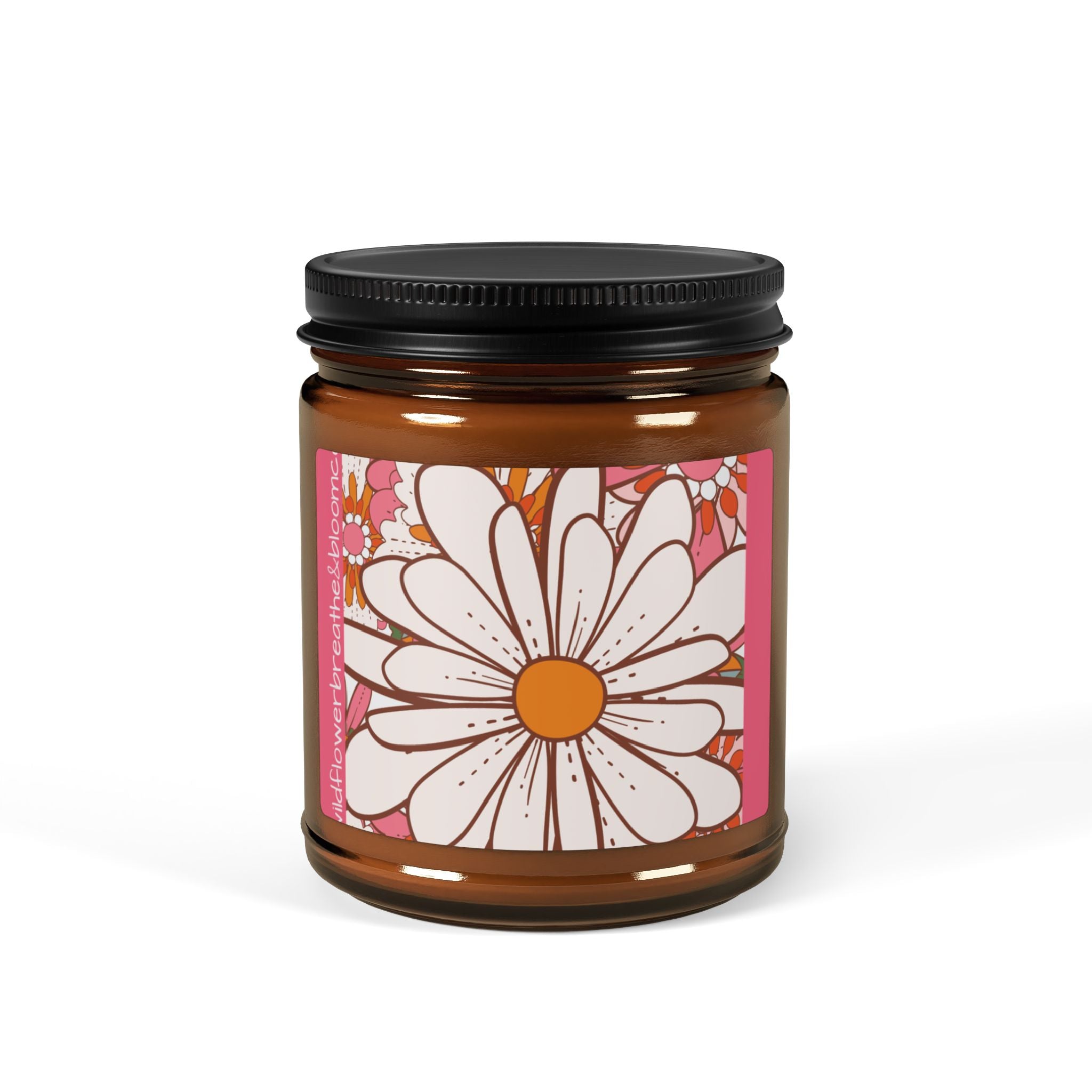 Daisy Floral Illustration Candle | Amber Jar Soy Candle