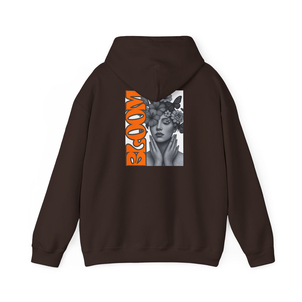 Floral Crown Portrait Hooded Sweatshirt | Retro Orange Bloom Graphic