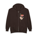 Retro Daisy Floral Print Zip Hoodie | Vintage Flower Pocket & Back Design