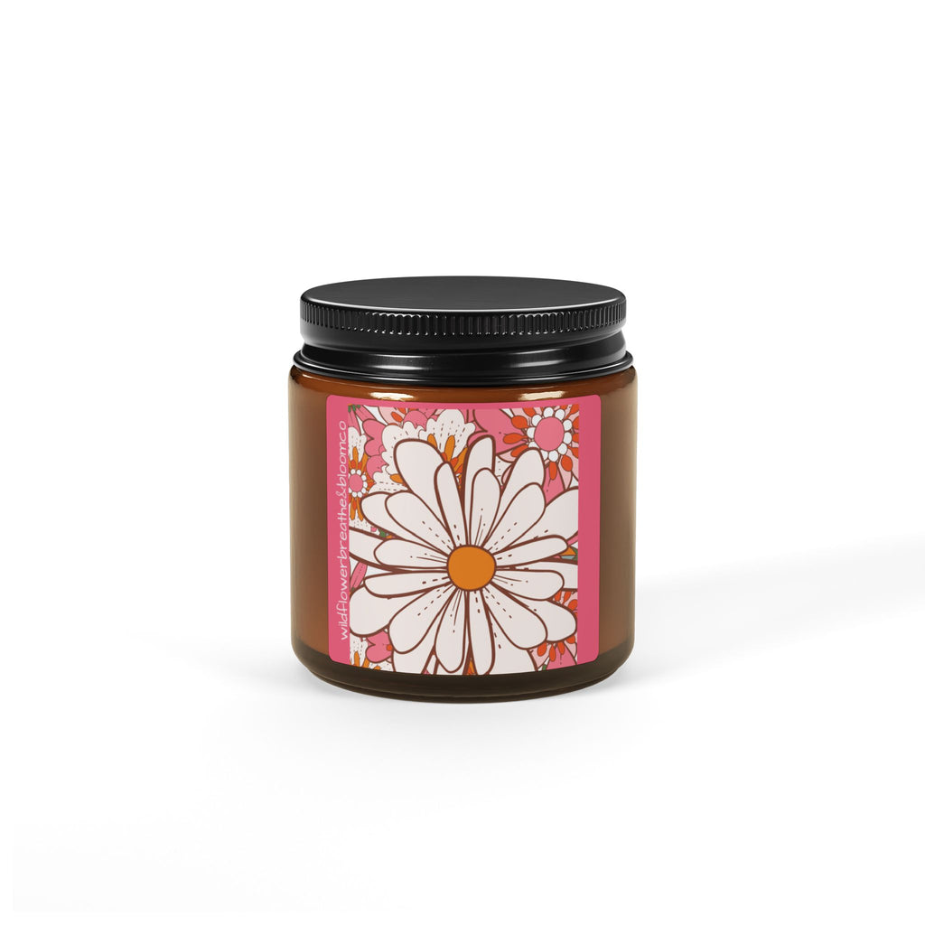 Daisy Floral Illustration Candle | Amber Jar Soy Candle