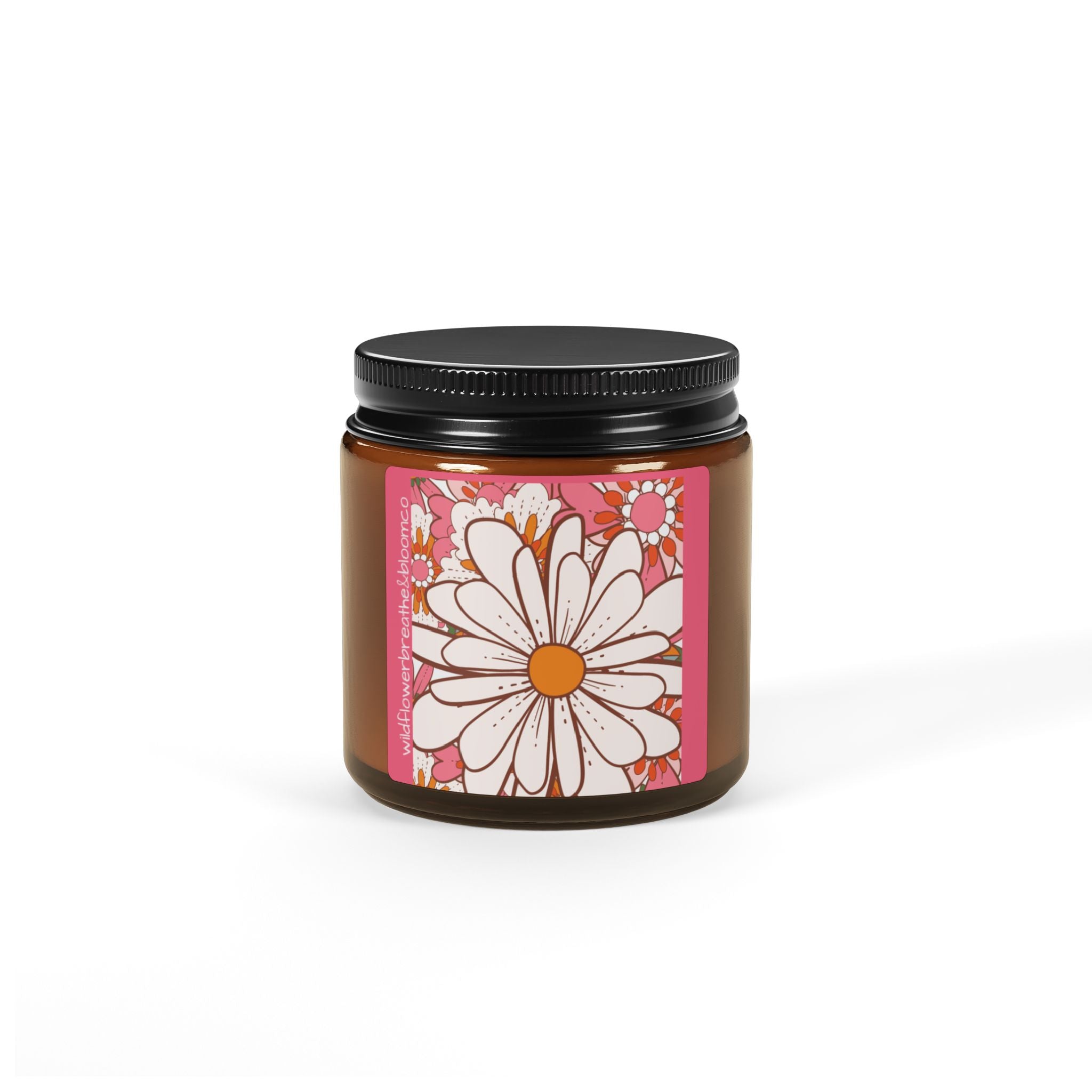 Daisy Floral Illustration Candle | Amber Jar Soy Candle