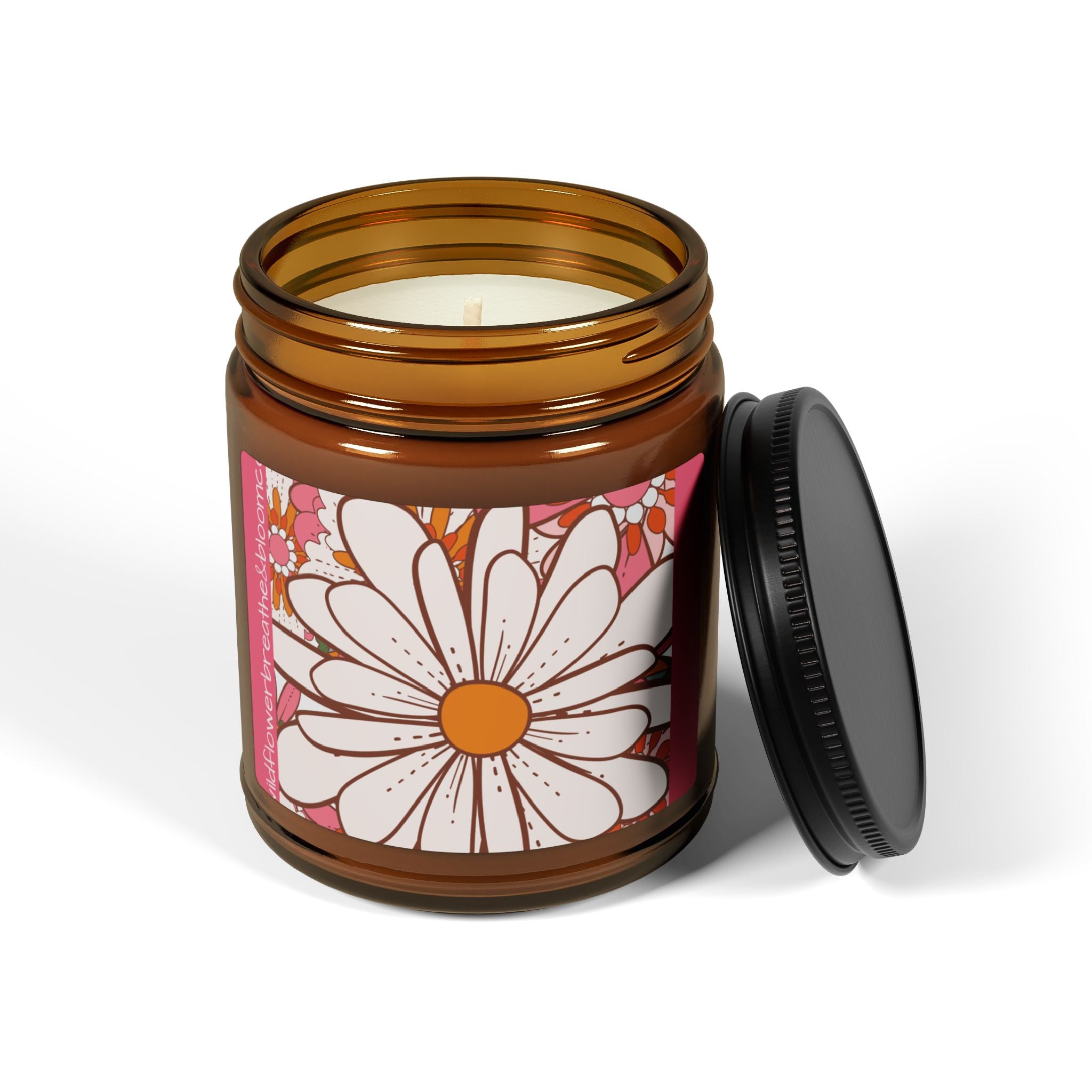 Daisy Floral Illustration Candle | Amber Jar Soy Candle