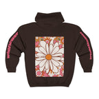 Retro Daisy Floral Print Zip Hoodie | Vintage Flower Pocket & Back Design