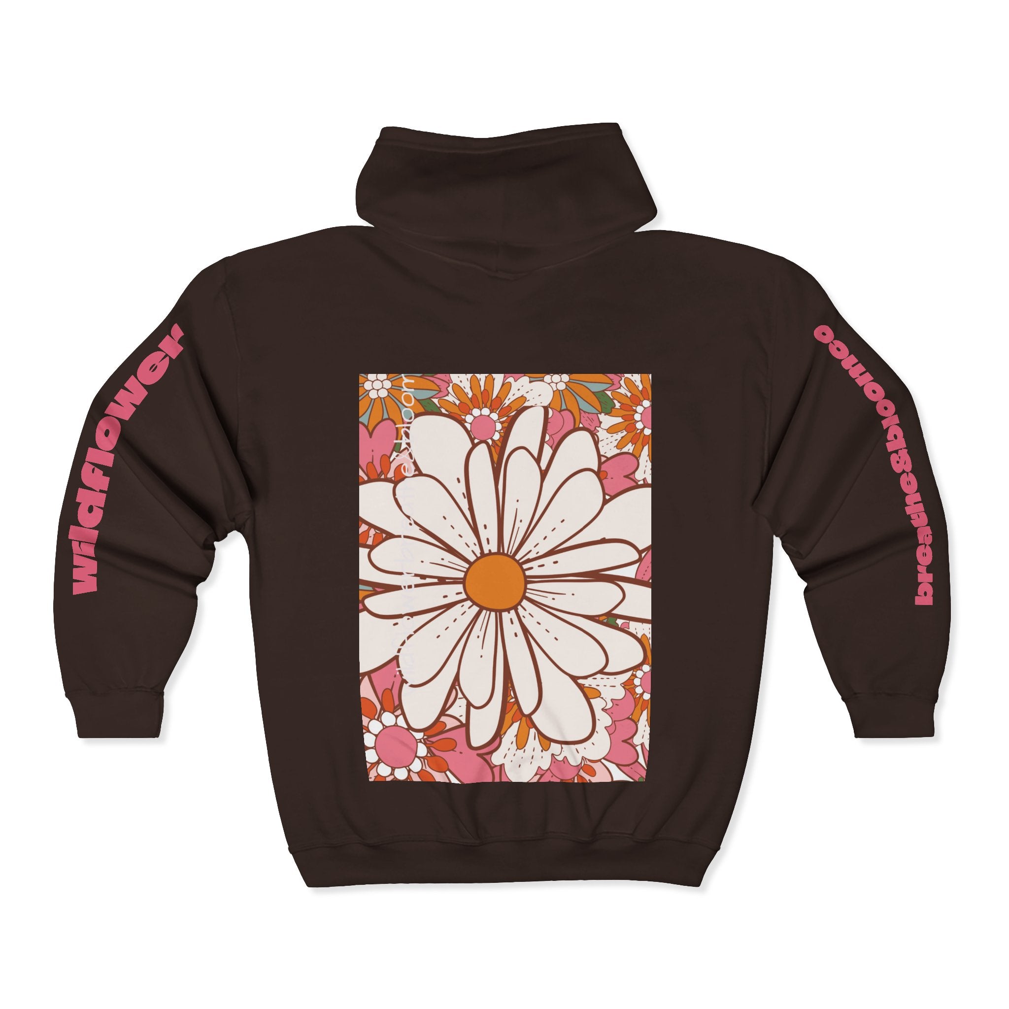 Retro Daisy Floral Print Zip Hoodie | Vintage Flower Pocket & Back Design