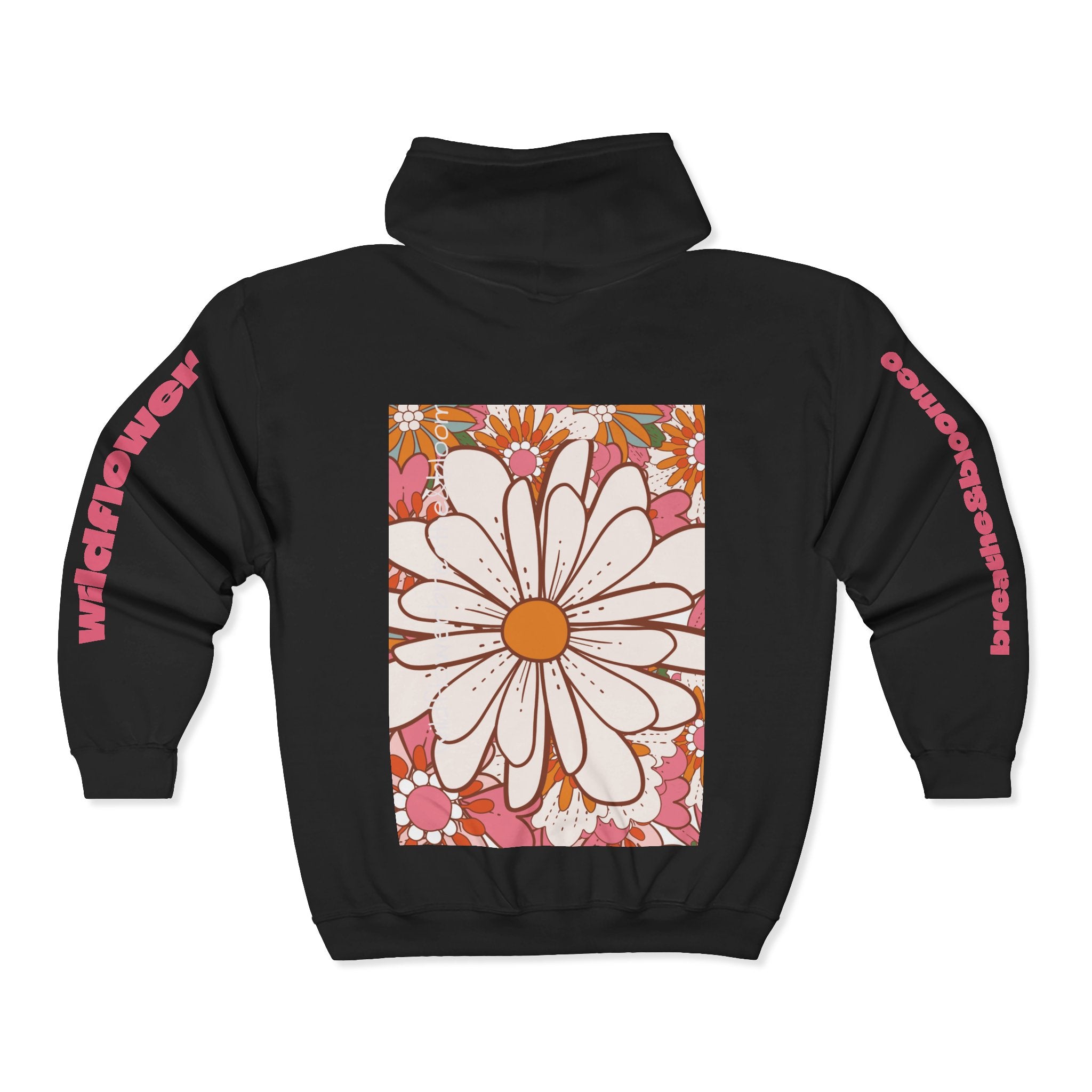 Retro Daisy Floral Print Zip Hoodie | Vintage Flower Pocket & Back Design