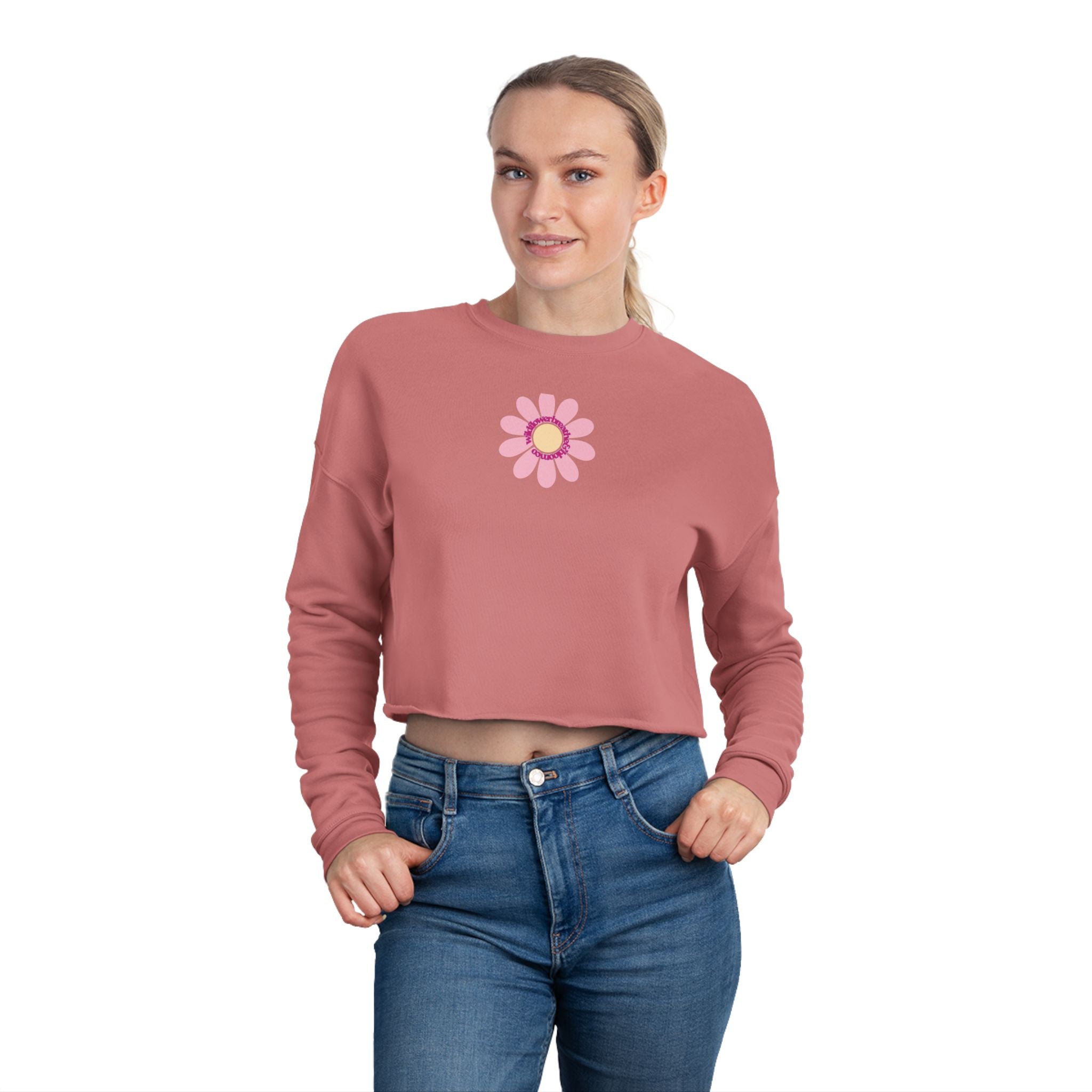 Floral Daisy Cropped Sweatshirt — Retro Pastel Flower Graphic