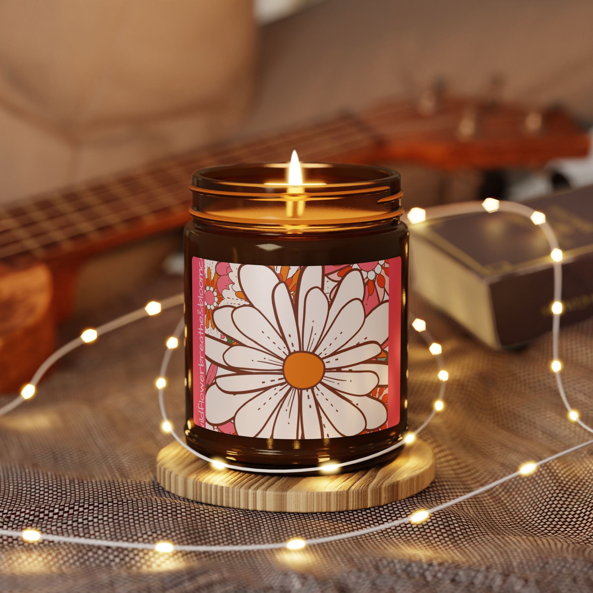 Daisy Floral Illustration Candle | Amber Jar Soy Candle