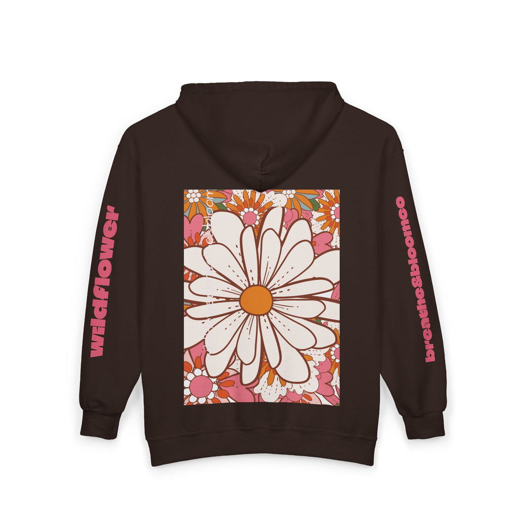 Retro Daisy Floral Print Zip Hoodie | Vintage Flower Pocket & Back Design