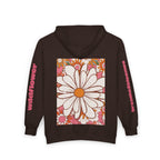 Retro Daisy Floral Print Zip Hoodie | Vintage Flower Pocket & Back Design