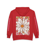 Retro Daisy Floral Print Zip Hoodie | Vintage Flower Pocket & Back Design