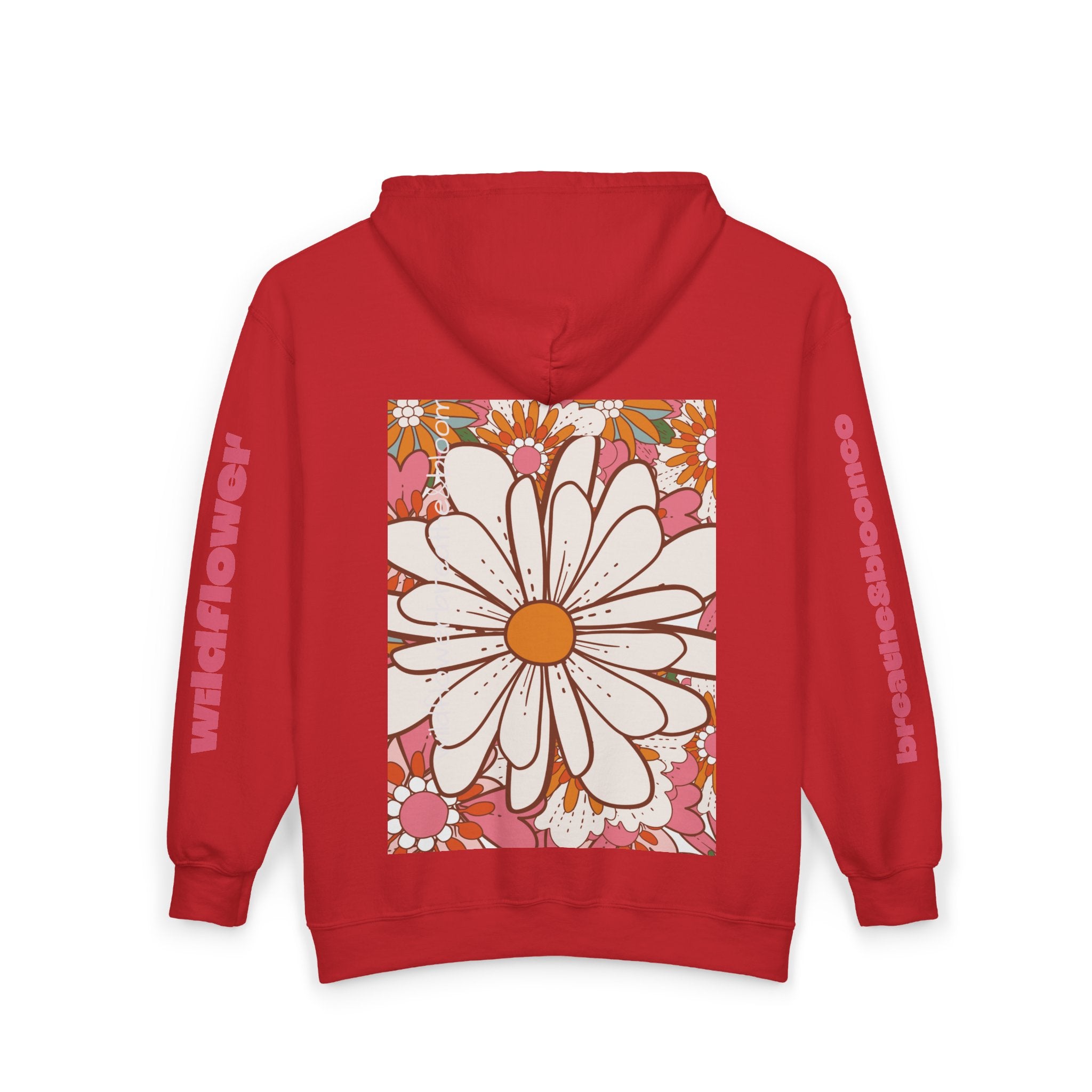 Retro Daisy Floral Print Zip Hoodie | Vintage Flower Pocket & Back Design