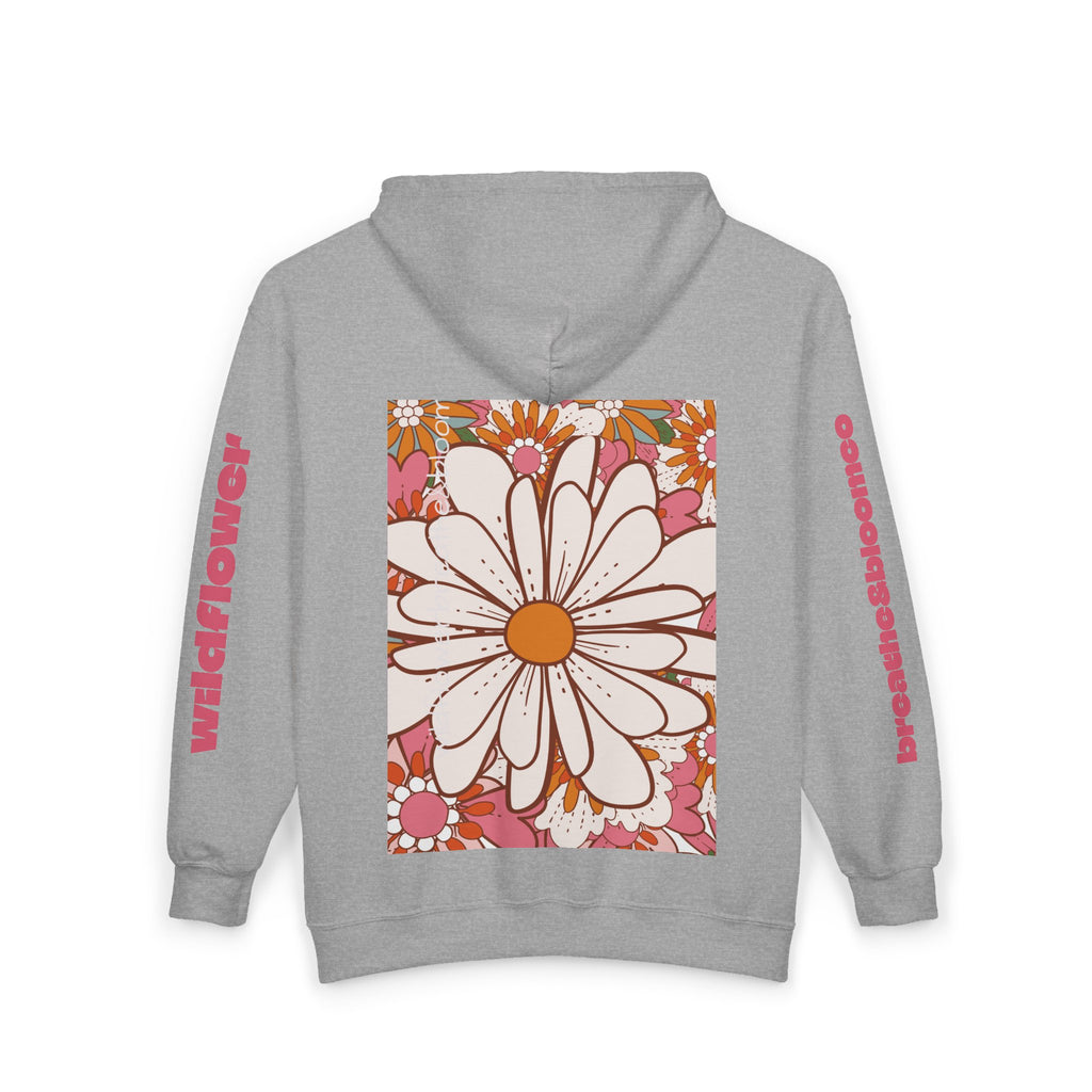 Retro Daisy Floral Print Zip Hoodie | Vintage Flower Pocket & Back Design