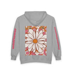 Retro Daisy Floral Print Zip Hoodie | Vintage Flower Pocket & Back Design