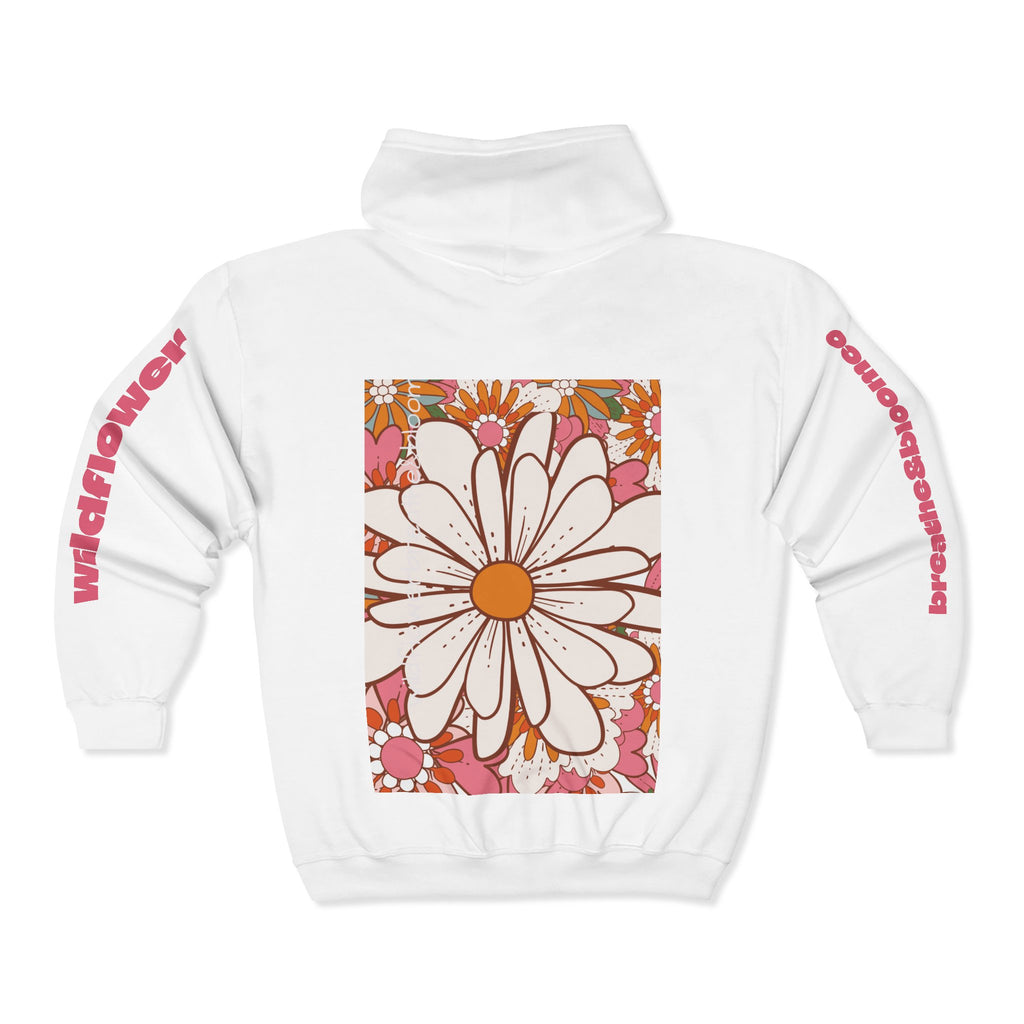 Retro Daisy Floral Print Zip Hoodie | Vintage Flower Pocket & Back Design