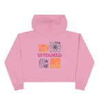 Untamed Floral Graphic Crop Hoodie | Retro Flower Squares, Pink Orange