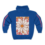 Retro Daisy Floral Print Zip Hoodie | Vintage Flower Pocket & Back Design