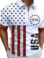 Men's 3D Digital Print Zip-Up Polo Shirt